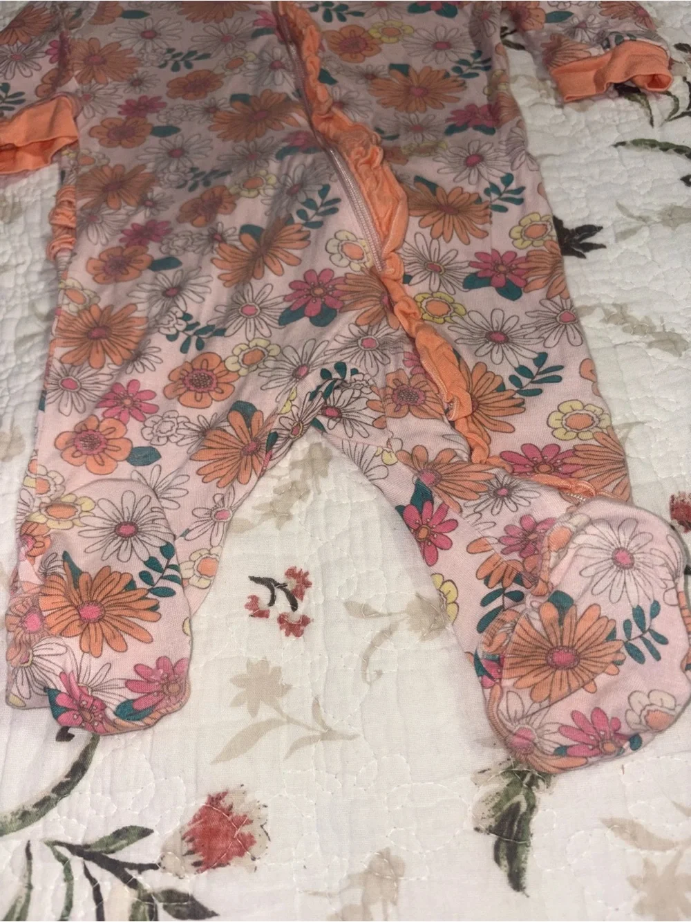 Milkberry Daisy Floral Ruffle Bamboo Footie Pajamas Baby Girl 0-3 months